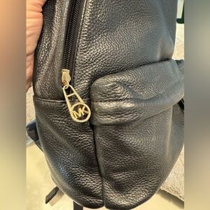 Michael Kors Black Pebbled Leather Backpack with Gold MK Zipper Pull